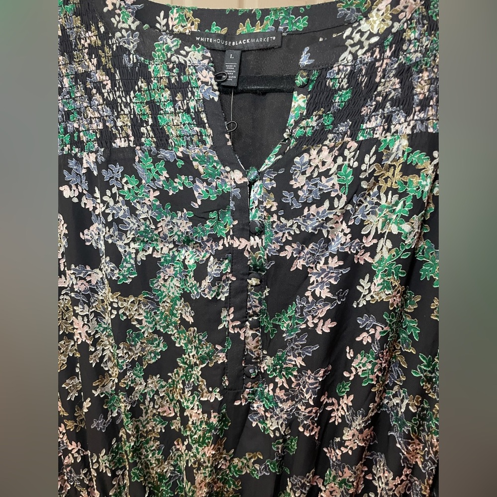 NWT White House Black Market Smocked Blouson Dress- Little Lead Burnout - Picture 12 of 16